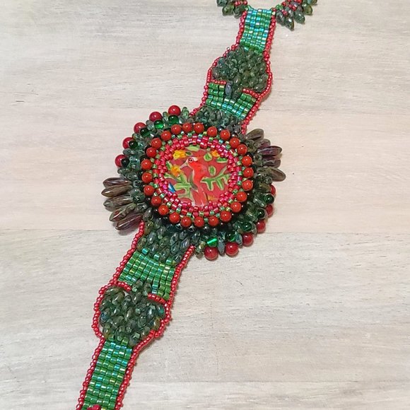 Bohemian Style Watch Style Bracelet with Ceramic Center Handcrafted free form - Picture 2 of 4